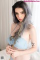 Beautiful Jessie Vard seductive with blue lingerie (13 photos)